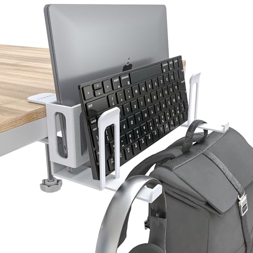 NODOCA 2-Slot Laptop Storage for Desk, Vertical Laptop Stand for Desk, MacBook Vertical Stand, with Headphone Holder, Desk Side Storage for MacBook/Surface/Samsung/HP/Dell[L, White] - color: White, size: 2-Slot