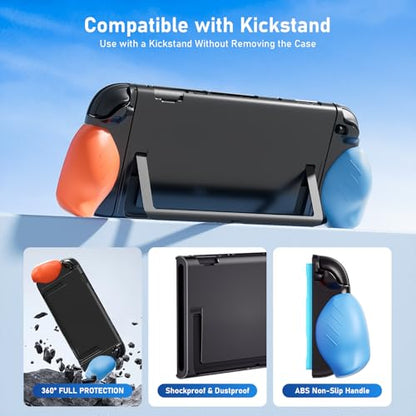 Lainergie 9-IN-1 Switch 2 Grip Case, Ergonomic Grip Hard Shell with Replaceable Grips [to fit All Hands Sizes], Dockable Handheld Shell Set for Nintendo Switch 2 2025, Neon Blue (L) + Neon Red (R) - color: Neon Blue + Red