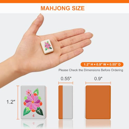 American Mahjong Tile Set - 168 Engrave Mah jongg Tiles Game Sets 1.2-inch Complete Cute Mah Jong, Beautiful Pretty 1.2” Majong Only, Mahjongg with Bag and Dice Accessories (Orange) - color: Orange - 2