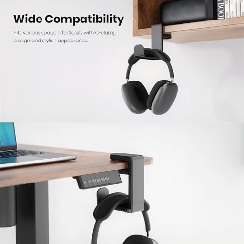EURPMASK Rotating Headphone Stand - PC Gaming Headset Holder, Adjustable Clamp-on Under Desk Hanger With 360 Degree Swivel & Cable Clip Organizer - Black - color: Black