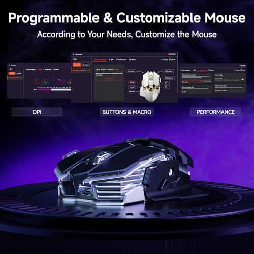 EWEADN G5 Tri-Mode Wireless Gaming Mouse, 12800 DPI Programmable Ergonomic Mouse with Metal Base for Stability, 500mAh Rechargeable, 8 Macro Buttons, Rapid Fire Key, RGB Backlit for FPS PC Mac - Black - color: Black