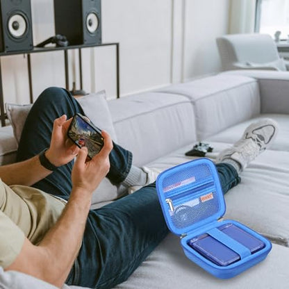 BOVKE Carrying Case Compatible with Anbernic RG35XXSP / RG34XX SP Handheld Game Console, Clamshell Retro Games Consoles Flip Hand-held System Holder with Mesh Pocket for Cables and Accessories, Blue - style: Blue Case