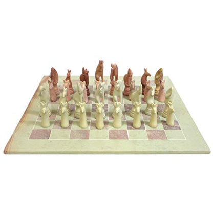 Global Crafts Soapstone Animal Chess Set - Hand-Carved 15 in African Set - Ages 13 and Up - size: 15 Inch