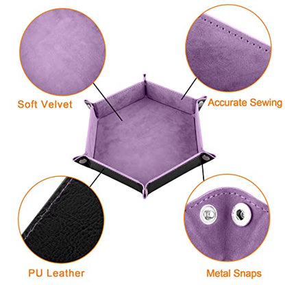 SIQUK 2 Pieces Dice Tray PU Leather Dice Trays Portable Folding Hexagon Dice Roller Tray for Dice Games Like RPG, DND and Other Table Games (Lilac, Black) - color: Lilac, Black