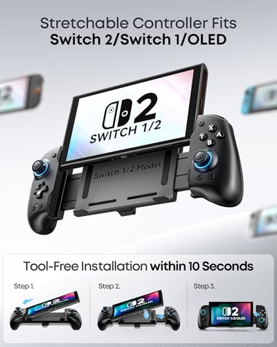 OIVO VGA DESIGN Switch Controller Handheld for 1/2/OLED, Ergonomic Grip Stretch Joypad for SW Console, Wireless Controller with TMR Joysticks, RGB Lighting, Turbo, 4 Macros & Card Slot