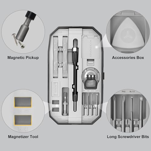 STREBITO 153 in 1 Small Magnetic Screwdriver Set, Precision Screwdriver set | 140 Precision Bits, Practical Accessories, Compact Case, Electronics Tool Kit for Computer, PC, Laptop, PS5, Xbox, Jewelers - color: Grey