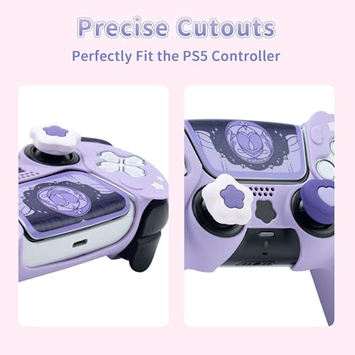 GeekShare Controller Skin Set, Compatible with PlayStation 5 Wireless Controller, Anti-Slip Silicone Protective Cover Case,Includes 2 Thumb Grips and 2 Stickers (Star Wings Purple) - color: Star Wings Purple