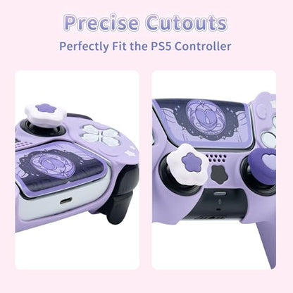GeekShare Controller Skin Set, Compatible with PlayStation 5 Wireless Controller, Anti-Slip Silicone Protective Cover Case,Includes 2 Thumb Grips and 2 Stickers (Star Wings Purple) - color: Star Wings Purple