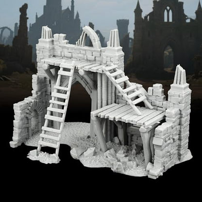 AUSPDICE Fantasy Gothic Ruined Building Set, 25mm Modular RPG Terrain | 1:64 Unpainted Ruined Walls & Scaffolding, DND Terrain for Dungeons and Dragons, TTRPG Battle Maps, Dungeon Masters-AF1119