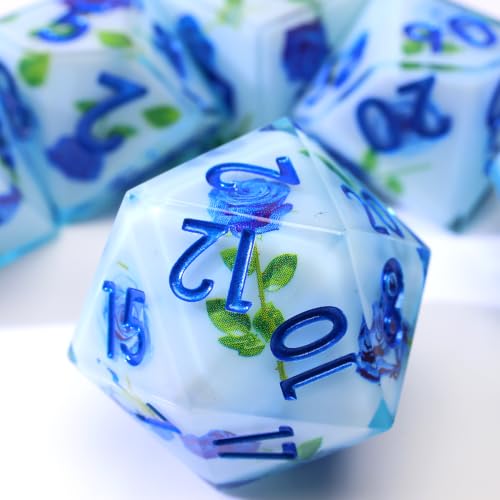 XENOLUX Resin DND Dice Set, Polyhedral RPG Dice for Dungeons and Dragons, Blue Rose Design for Tabletop Board Games (L3) - color: L3