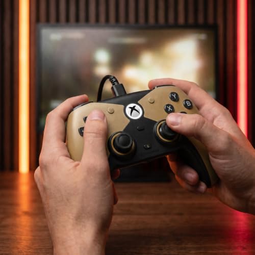 Hyperkin The Competitor Wired Controller for XBOX Series X|S, XBOX One & PC with Hall Effect Joysticks & Impulse Triggers; Symmetrical Layout & Precision D-Pad - Officially Licensed XBOX - Midas Touch - color: 골드.