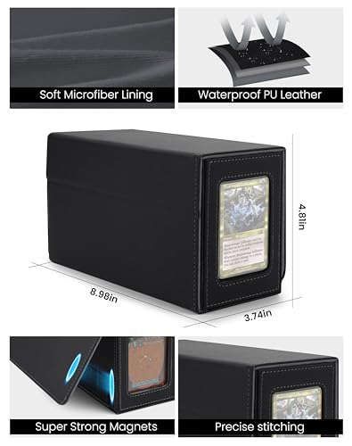 MRAUF MTG Deck Box with Double Commander Display and Dice Tray, Fits 200+ Double Sleeved Cards, Card Storage Box Plus 2 Magnetic Holders& 100Pcs Card Sleeves (Black) - color: Black