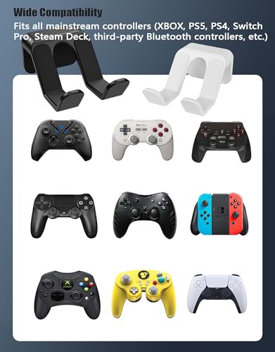 4PCS Controller Holder Wall Mount Headset Holder by Adhesive Screw | Controller mount headset stand for xbox series x/s, ps5, ps4, pc gaming stuff accessories with stable 3m adhesive - color: Black (4 Pack)