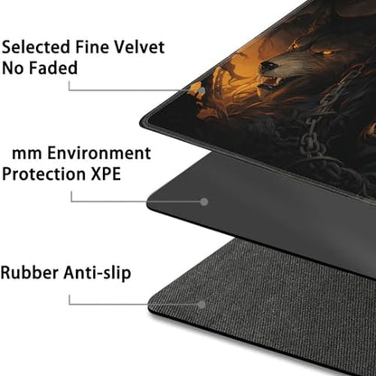 JVGFYNKL MTG Playmat + Drawstring Travel Pouch + 6 Dice Counter, for Tabletop Trading Card Game Playmats or Large Mouse Pad, Anti-Slip Rubber 24 x 14 in, Ferocious Wolf TCG Playmat - color: JV-Playmat-1-F-174