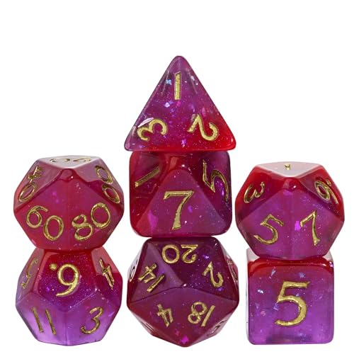 Purple Glitter DND Dice Set D&D Polyhedral Dice for Tabletop Games | Leather Storage Bag, DM Gift, for Dungeons and Dragons Role Playing Games - color: Glitter-purple&red