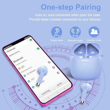 Wireless Earbuds, Bluetooth 5.4 Earbuds Stereo Bass, Bluetooth Headphones in Ear Noise Cancelling Mic, Earphones IP7 Waterproof Sports, 32H Playtime USB C Charging Case Purple Ear Buds for Android iOS - color: Glossy Purple