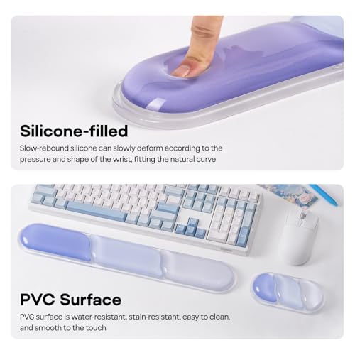 EPOMAKER CloudGel Wrist Rest for Keyboard and Mouse, 2 Pieces | Silicone Wrist Support, Anti-Slip Rubber Bottom, Ergonomic Design, Suitable for Office/Computer/Laptop/Gaming (Blue) - color: Blue