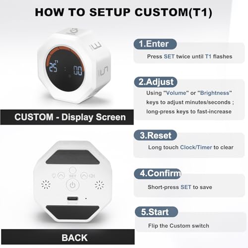 Small Productivity Timer - Pomodoro Timer with 3/5/10/25/60 Min Presets & Custom Countdown | Magnetic Rechargeable Digital Clock for Desk, Study and Games (White) - color: White