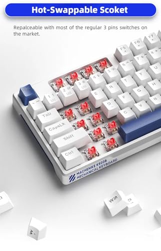 Machenike K500B-B87 75% TKL Mechanical Wired Gaming Keyboard, 87 Keys Compact Hot Swappable Linear Red Switch with Number Pad, Dynamic RGB Backlit, Anti-Ghosting, Double-Shot PBT Keycaps, White/Blue - color: White/Blue, size: Red Switch