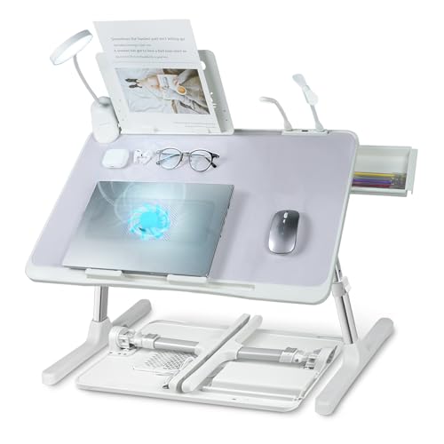 Adjustable Laptop Lap Desk with Cooling Fan USB Light for Adults 56x32cm,Grey - color: Grey,56-32cm