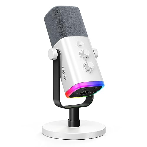 FIFINE AmpliGame AM8W XLR/USB Gaming Microphone for Streaming Podcasting | Dynamic PC Computer RGB Mic, with Gain Knob, Mute Button, Monitoring Jack, for Gamer Recording Video Creation, White - color: White