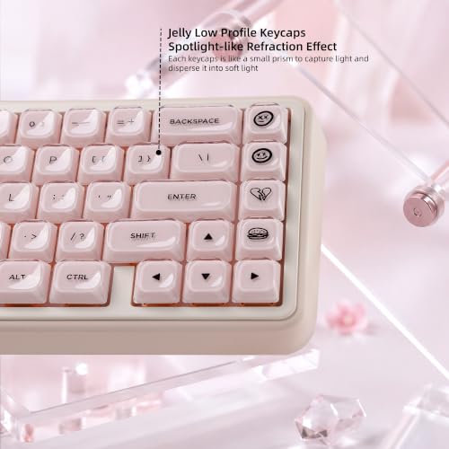 Womier Low Profile Keycaps, Jelly Pink Keycaps, Shine Through Key caps | 127 Keys Custom Keycaps for Mechanical Keyboard 60% 65% 75% 80% 100% Cherry Gateron MX Switches - color: A-Pink