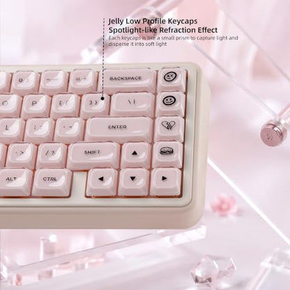 Womier Low Profile Keycaps, Jelly Pink Keycaps, Shine Through Key caps | 127 Keys Custom Keycaps for Mechanical Keyboard 60% 65% 75% 80% 100% Cherry Gateron MX Switches - color: A-Pink