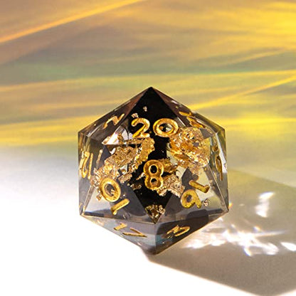 Single D20 Dice - 22mm, 20 Sided D&D Dice for Dungeons and Dragons, DND Dice with Resin Sharp Edge, Handmade Polyhedral for RPG, Roleplaying Games MTG Table Games(Black Gold) - color: D20-black Gold