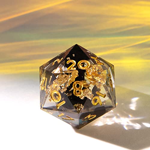 Single D20 Dice - 22mm, 20 Sided D&D Dice for Dungeons and Dragons, DND Dice with Resin Sharp Edge, Handmade Polyhedral for RPG, Roleplaying Games MTG Table Games(Black Gold) - color: D20-black Gold