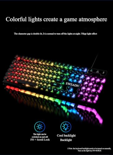 RGB Backlit Gaming Keyboard, USB Wired Mechanical Feel with Rainbow LED Lighting, Ergonomic Full-Size Multimedia PC Keyboard for Laptop Desktop, Office Typing and Casual Gaming