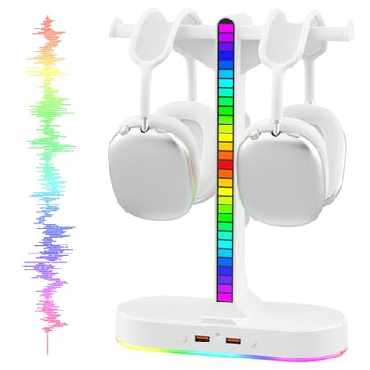 Cool RGB Headphone Stand with Charging Station - Sleek Dual Headset Holder, 3 USB Ports & 3.5mm Audio, 8 Light Modes | Ultimate Gaming Gift for Men, Boyfriend, Teen Boys - Modern White Design - color: White