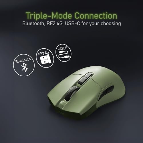 iRocks M31R Wireless Gaming Mouse, Triple Mode 2.4G/ Bluetooth/USB-C Detachable Cable Gaming Mouse, Kailh GM8.0 Mouse Switches, Advanced PixArt PAW3395 Optical Sensor, Up to 26,000 DPI - Olive Green - color: Olive Green