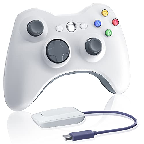 Wireless Controller for Xbox 360, 2.4GHZ Gamepad Joystick Controller Remote for PC Windows 7,8,10 with Receiver Adapter, White