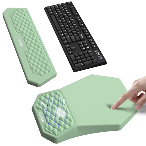 Ergonomic Mouse Pad and Keyboard Wrist Rest Support Set, Massage Design Mousepad for Carpal Tunnel Pain Relief, Memory Foam, Non-Slip PU Base for Computer Desk, Green - color: Green