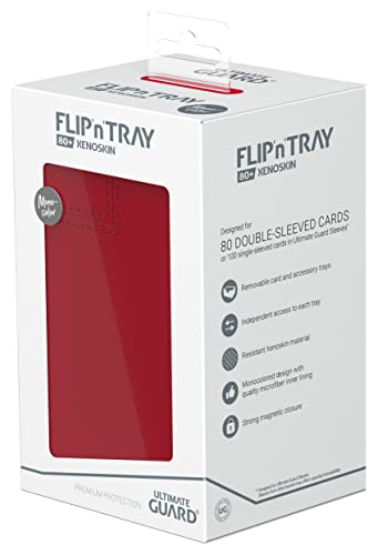 Ultimate Guard Flip'n'Tray 80+, Deck Case for 80 Double-Sleeved TCG Cards + Dice Tray, Red, Independent Magnetic Closure & Microfiber Inner Lining - color: Red, size: 80+