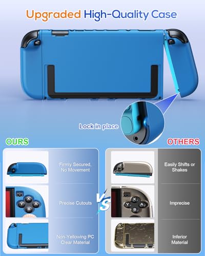 FYOUNG Protective Case for Nintendo Switch 2, Slim Hard Shell Accessories | Switch 2 Cute Case, Scratch&Shock Protection Cover with Screen Protector, 8 Thumb Grip(Solid Blue, Switch 2 7.9inch) - color: Solid Blue