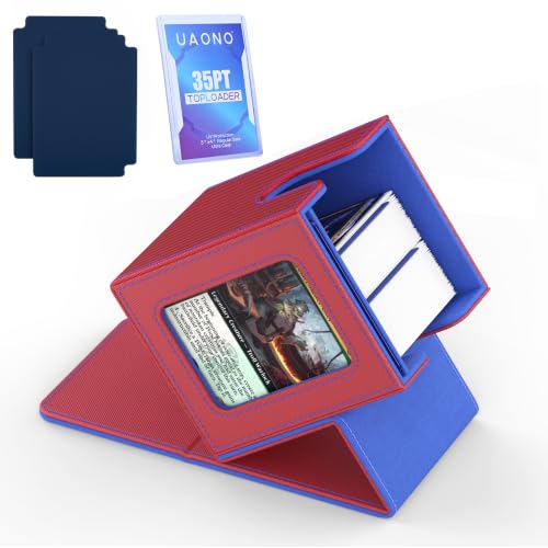 UAONO Card Deck Box for MTG Commander, Fits 100 Double-Sleeved Cards | Independent Commander Display, Magnetic Deck Case for Magic the Gathering TCG, 2 Dividers & 1 Top Loader (Red/Blue) - color: A-Red&Blue
