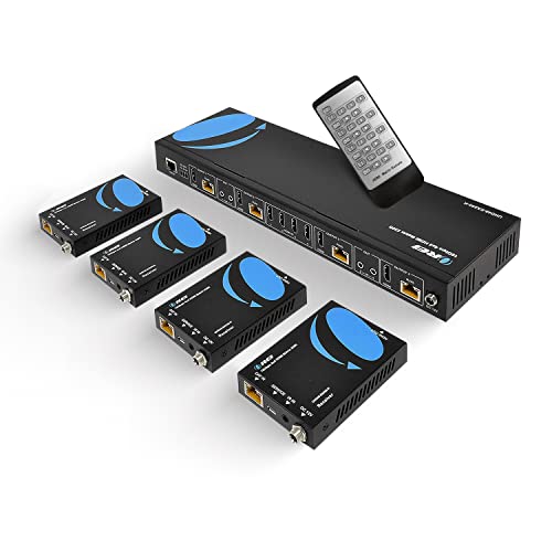 OREI 4K 4x4 HDMI Extender Matrix - UltraHD 4K @ 60Hz 4:4:4 Over Single CAT5e/6/7 Cable with HDR Switcher & IR Control, RS-232 - Up to 230 Ft - 1080P Downscale - 4 x Loop Out - 4 Receivers Included | HDMI Matrix Switch Extender, 4x8 HDMI Extender Matrix 4K