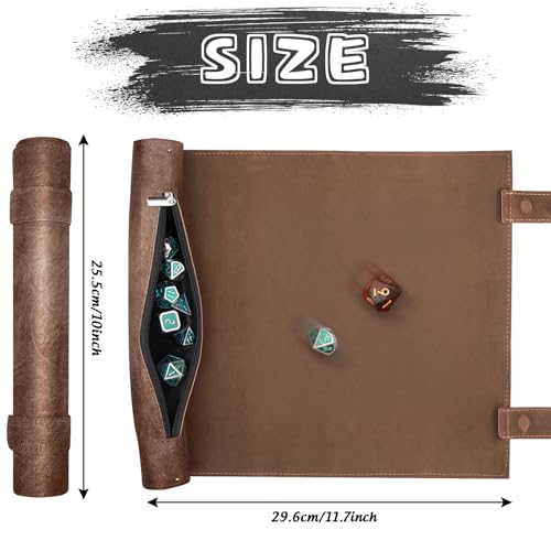 SIQUK 2 Pieces Magnetic Dice Mat Tray Rolling Mat with Zipper PU Leather Folding Scroll Dice Holder for D&D RPG Games (Camel, Black) - color: Camel, Black