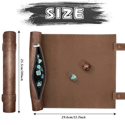 SIQUK 2 Pieces Magnetic Dice Mat Tray Rolling Mat with Zipper PU Leather Folding Scroll Dice Holder for D&D RPG Games (Camel, Black) - color: Camel, Black