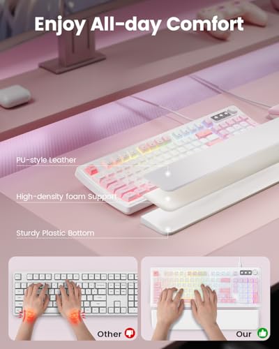 SABLUTE Gaming Keyboard and Mouse, Quiet Membrane with RGB Backlit - Pink | PC Gaming Keyboard with Multimedia Knob, Anti-Ghosting, Ergonomic Wrist Rest & 3200 DPI Mouse for Gamer/Office - color: Pink-White