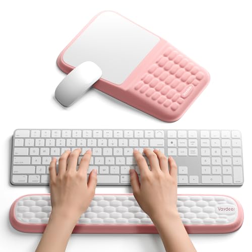 2-in-1 Keyboard & Mouse Wrist Rest Set – Ergonomic Pain-Relief Support, Memory Foam Wrist Cushion with 8° Slope & Massage Nubs, Non-Slip PU Base, Relieves Wrist Pain & Carpal Tunnel from Long Typing - color: Pink and White