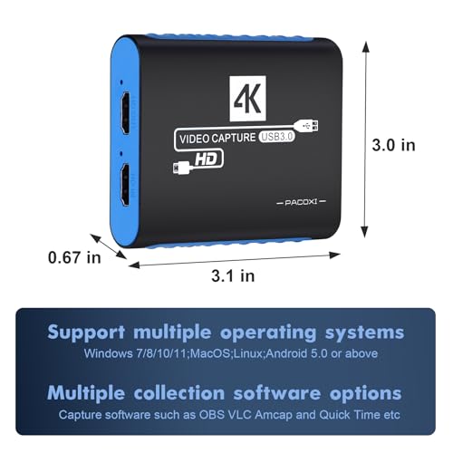 HDMI Capture Card for Nintendo Switch 2, 1080P 60FPS, Blue | USB-C adapter included for MacBook and iPad, OBS streaming, 4K 30Hz passthrough, works with PS5, Xbox and PC - color: Blue