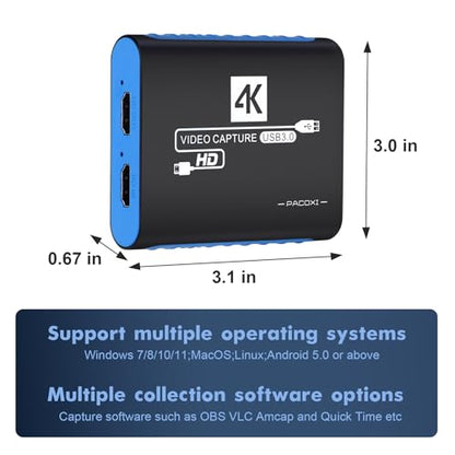 HDMI Capture Card for Nintendo Switch 2, 1080P 60FPS, Blue | USB-C adapter included for MacBook and iPad, OBS streaming, 4K 30Hz passthrough, works with PS5, Xbox and PC - color: Blue
