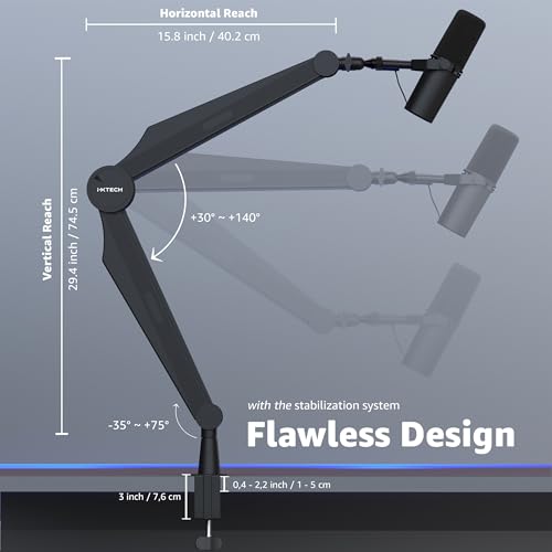 Microphone Boom Arm Adjustable Stick Mic Arm Stand with Desk Mount Clamp Overhead 360° Rotatable Microphone Stand with Cable Management for Podcast Streaming Gaming Studio CAPTAIN Model - color: 1 Black