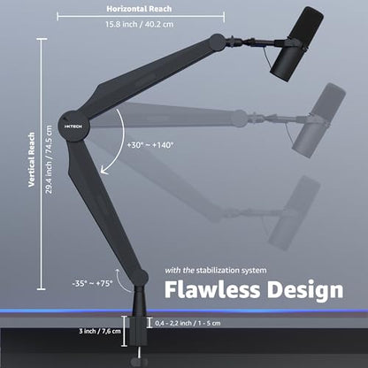 Microphone Boom Arm Adjustable Stick Mic Arm Stand with Desk Mount Clamp Overhead 360° Rotatable Microphone Stand with Cable Management for Podcast Streaming Gaming Studio CAPTAIN Model - color: 1 Black