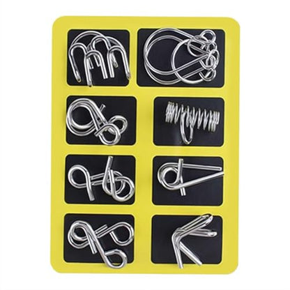 Metal Puzzle Solving,8/16/24/40Pcs 3D Interlocking Metal Wire Puzzles Set for Adults,Brain Teaser Puzzles IQ Logic Mind Games,Reverse Thinking Physics Mind Games for Party - color: Yellow