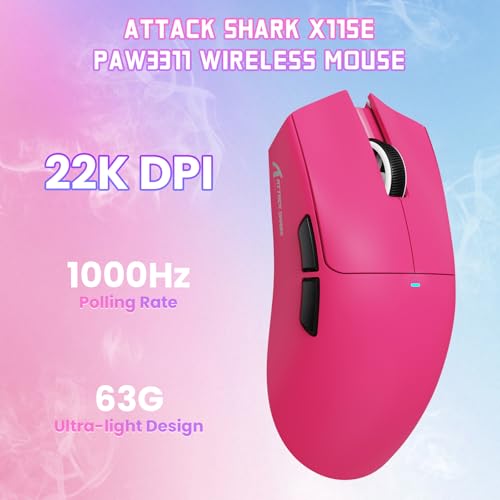 ATTACK SHARK X11SE Wireless Gaming Mouse, 59g Lightweight, Magenta | Bluetooth/2.4Ghz Wireless/Wired Connectivity, 22K DPI, PixArt PAW3311 Gaming Sensor, 1K Polling Gamer Mice for PC/Mac - color: Magenta