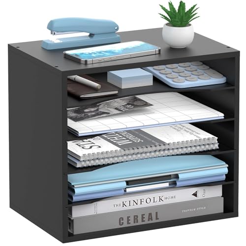 5-Tier Paper Organizer for Desk, Adjustable Mail Organizer, Black | 5-Tier Paper Organizer and Mail Organizer for Desk with Adjustable Shelves for Letter Size Files Folders and Office Supplies - color: Black, size: 5 Tier