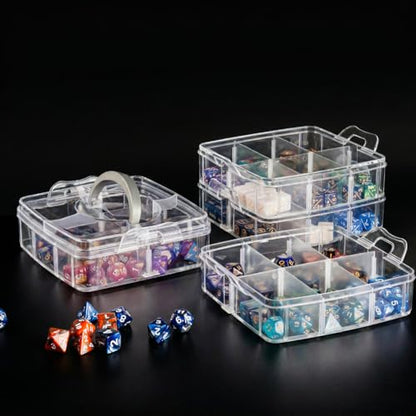 PUGED DND Dice Storage Box with Removable Dividers Polyhedral Dice Plastic Organizer Holding Up To 1200 Dices Craft Bead Compartment Container with Stickers for Sewing, Jewelry, Art, DIY - size: 4 layers